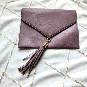 Big Buddha Faux Leather Clutch Bag Taupe Neutral Brown Wristlet‎ Purse